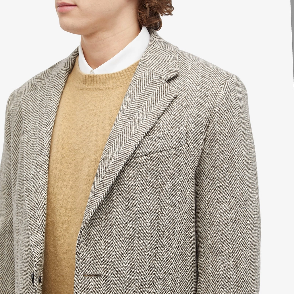 AMI Paris Men's Herringbone Two Button Overcoat Dark Coffe/Off White